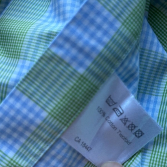 Stenstroms fitted body green & blue checkered 2 fold cotton shirt Sz 19/ 48 - Picture 8 of 10